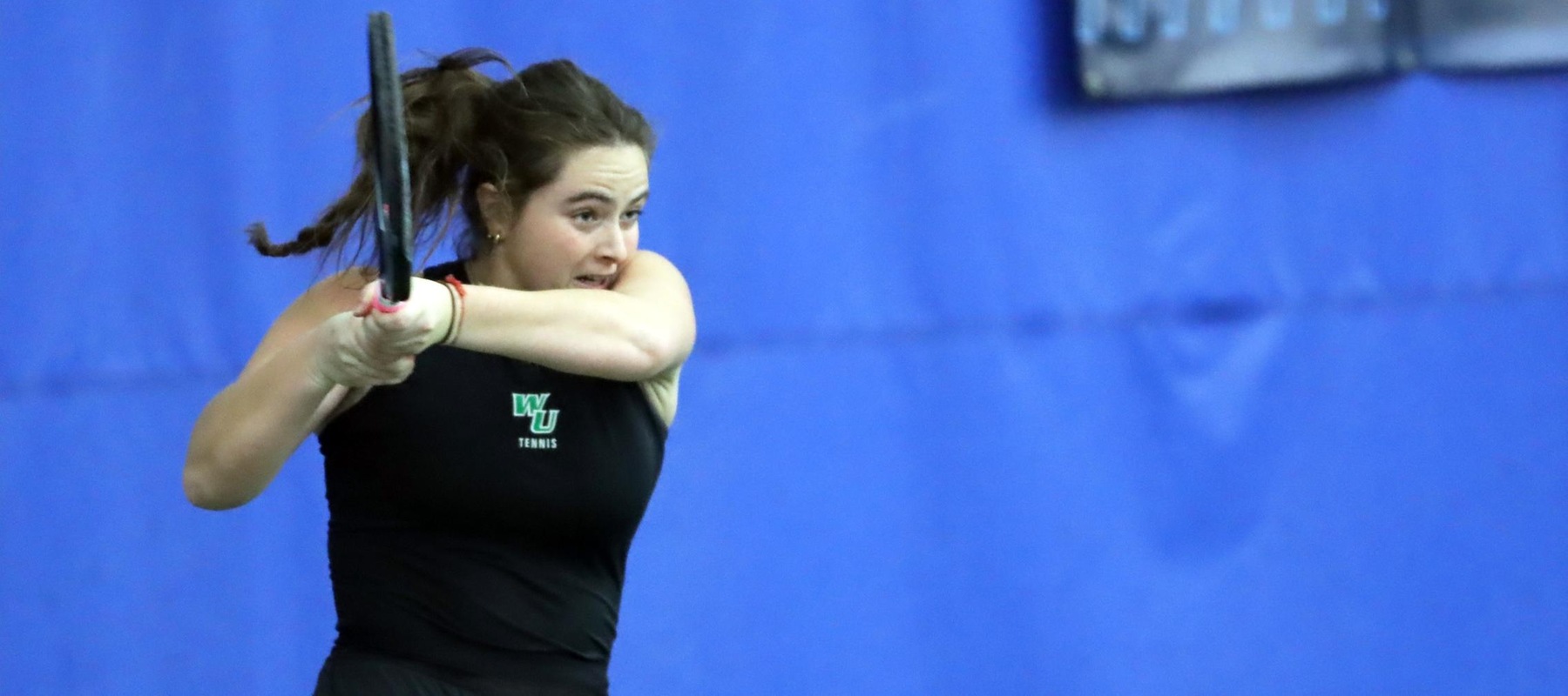 File photo of Elena Camacho who clinched the victory with a win at No. 2 singles against Assumption. Copyright 2026; Wilmington University. All rights reserved. Photo by Dan Lauletta. March 24, 2026 vs. Delaware State.