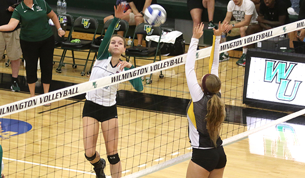 Copyright 2017; Wilmington University. All rights reserved. File photo of Mandy Behiels who led the Wildcats' attack on Wednesday at Holy Family, taken by Frank Stallworth.
