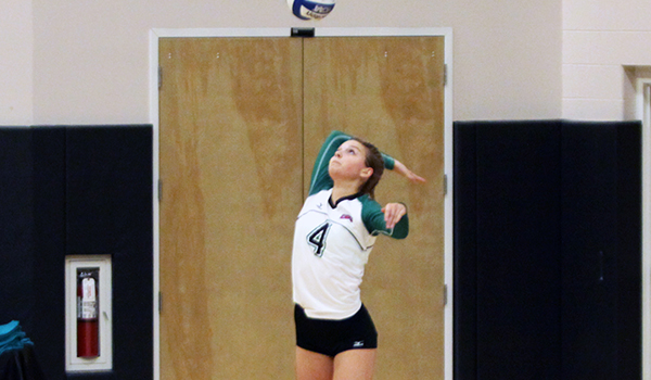 Copyright 2017; Wilmington University. All rights reserved. File photo of Mandy Behiels who collected three of the teams 18 aces at USciences.