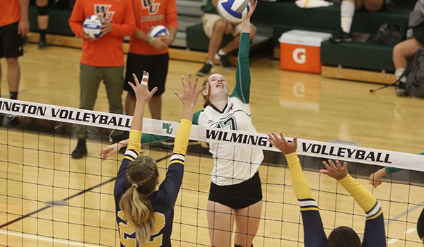 Copyright 2017; Wilmington University. All rights reserved. File photo of Jill Braunsberg who collected two triple-doubles on Saturday, taken by Frank Stallworth.