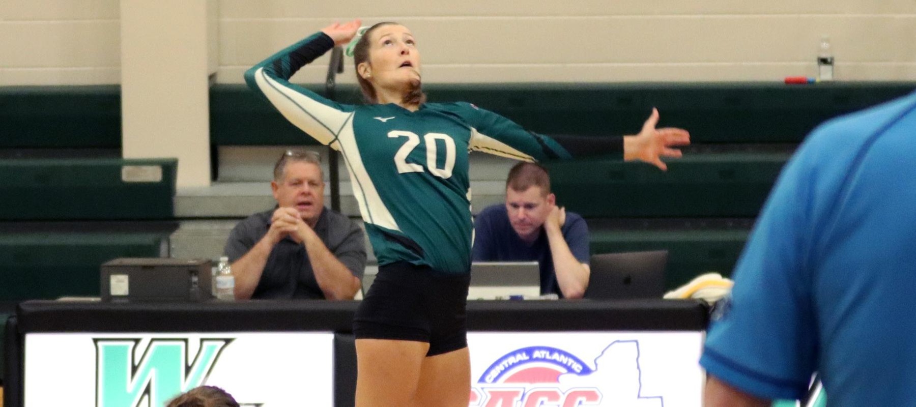 File photo of sophomore Brice Hansen who had 13 kills while hitting .229 and adding 13 digs at Chestnut Hill. Copyright 2023; Wilmington University. All rights reserved. Photo by Dan Lauletta. September 9, 2023 vs. Molloy.