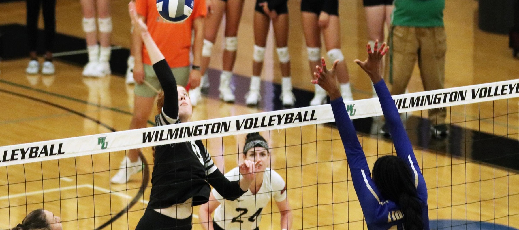 File photo of Shannen Litten who had eight kills on 10 swings with no errors at Goldey-Beacom. Copyright 2023; Wilmington University. All rights reserved. Photo by Dan Lauletta. October 22, 2023 at CACC Championships on Belmont Plateau.