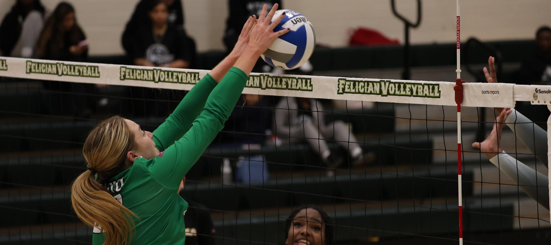 File photo of Christine Covello who had two solo blocks at Bloomsburg. Photo Courtesy of Felician University's Hakim Hamer.